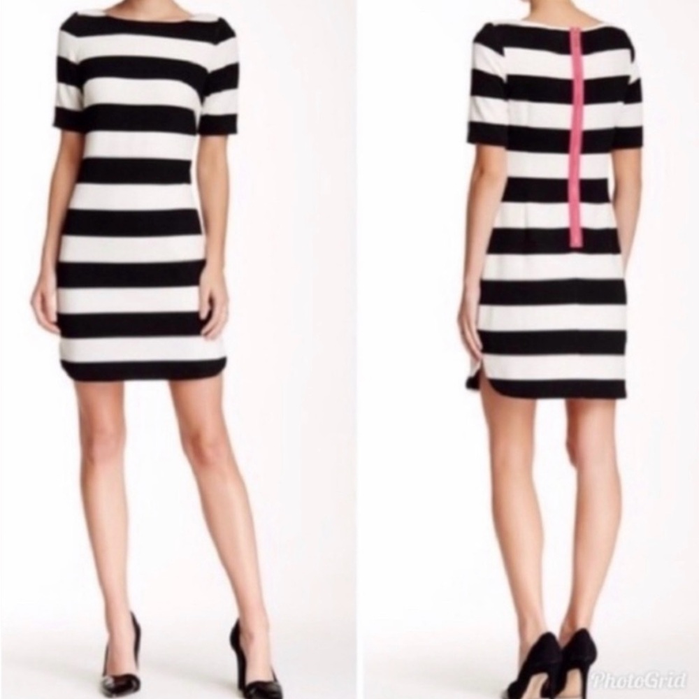 Eliza J White and Pink Sheath Mini Dress with Cuffed Sleeves